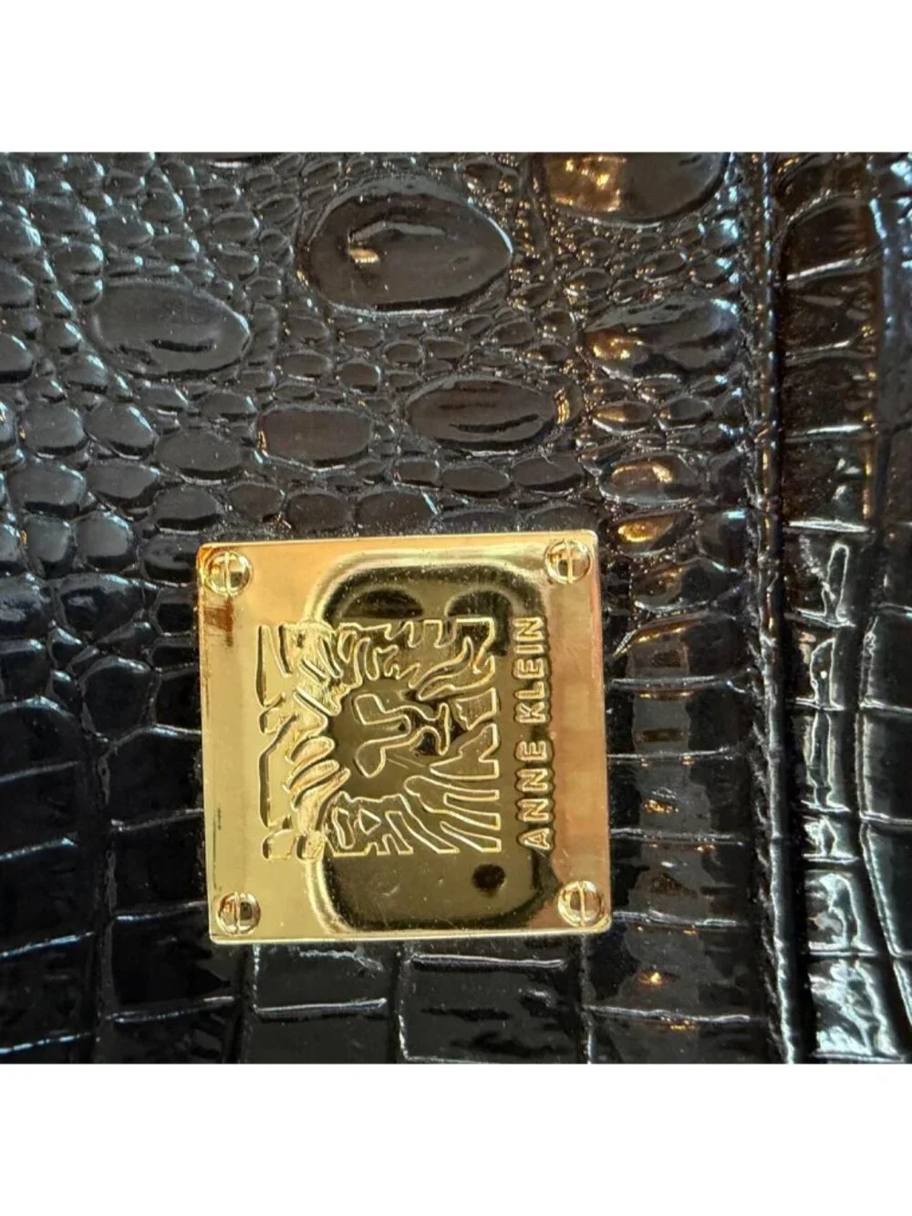 Anne Klein Black crocodile print shoulder bag Y2K with gold chain strap